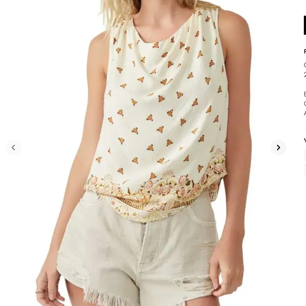 Free People Silas Print Cowl Neck Open Back Top SZ XL Oversized Summer Festival